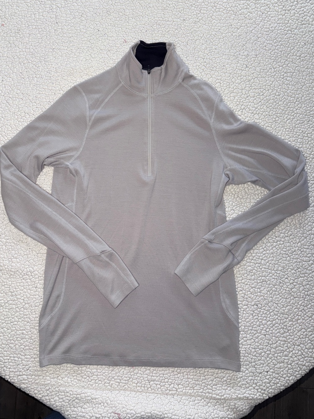 Ibex Light Gray Merino Wool Half-Zip Pullover - Medium